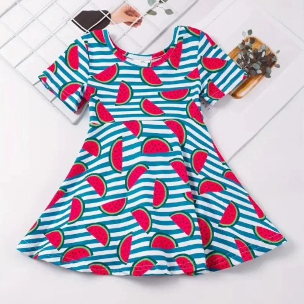 Boutique Watermelon Girls Short Sleeve Twirl Dress